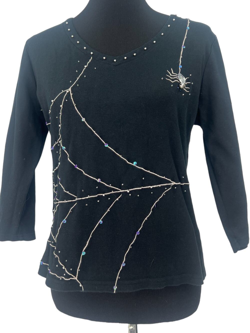 Jack B Quick | L | Spider Web Halloween Embellished T-shirt Top 3/4 Sleeve Tee